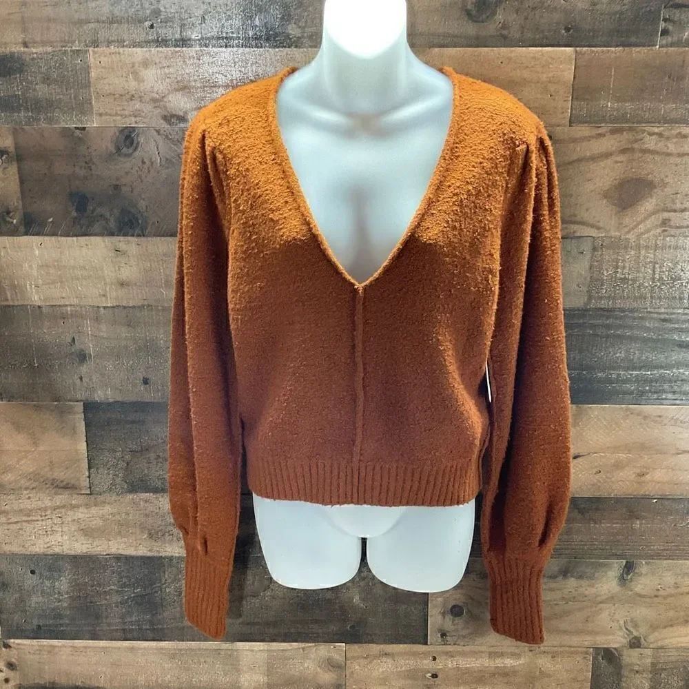 Free People Sweater Reverie Cropped V-Neck Burnt Butter Rust Brown Women XS - Picture 15 of 15